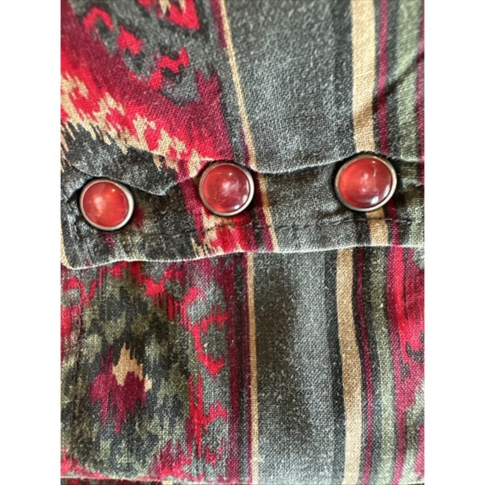 Vtg Ruddock Bros Aztec Pearl Snap Shirt Red Pearl Snaps Western 17/34 Xl Tails - Picture 15 of 16
